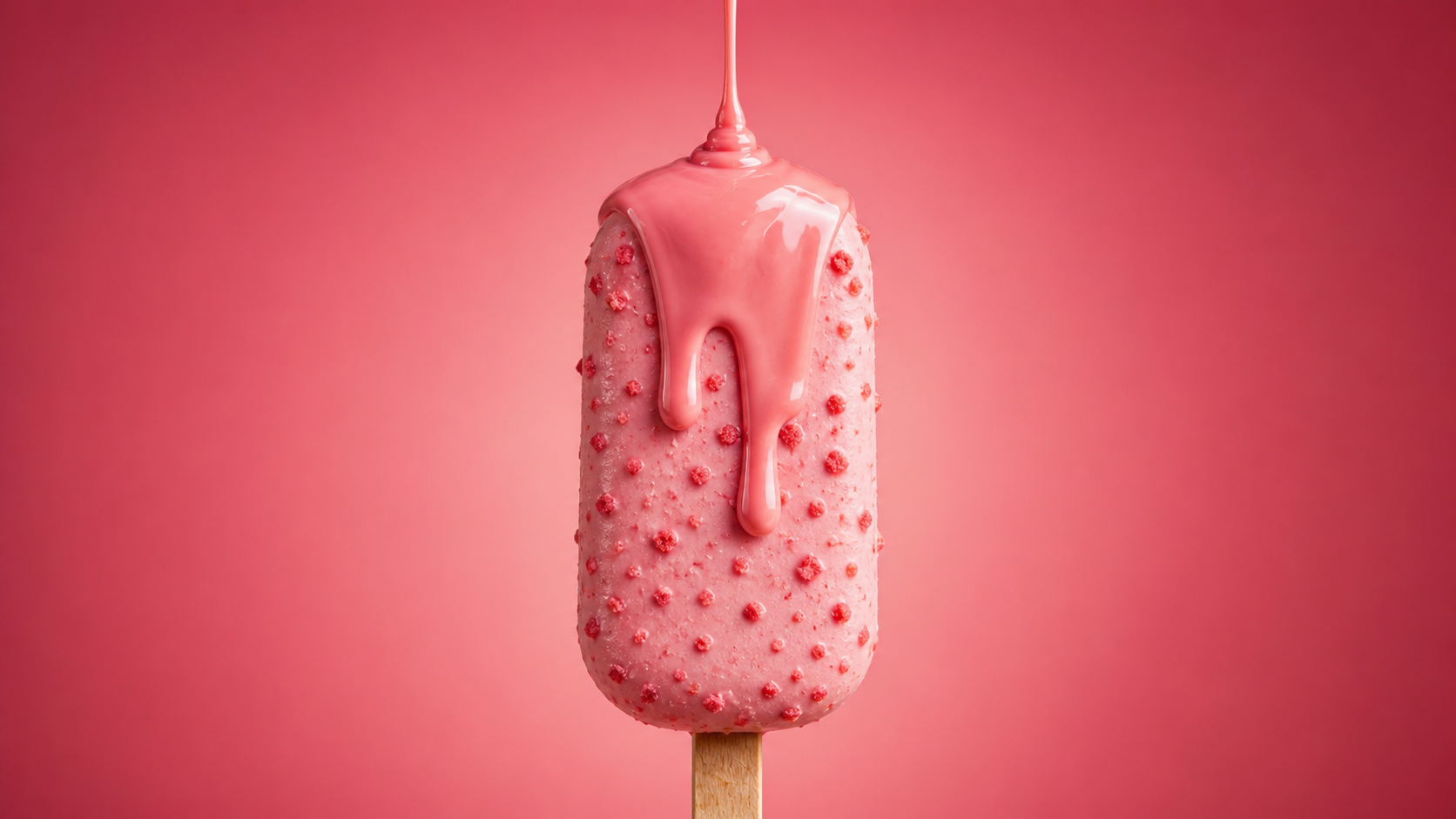 Pink strawberry ice cream bar with glossy topping